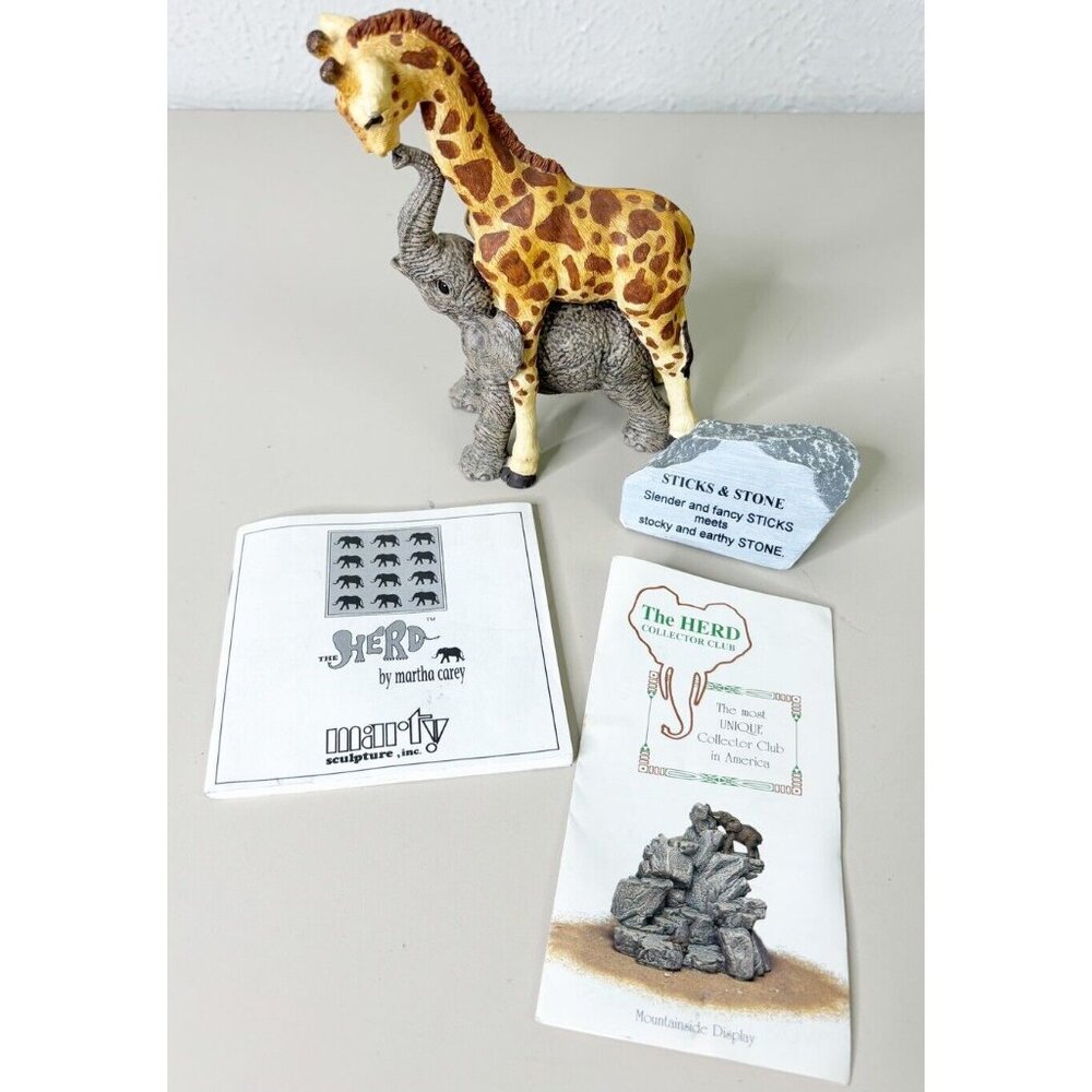 The Herd "Sticks and Stones" Giraffe & Elephant Martha Carey- No Orig Box-EUC